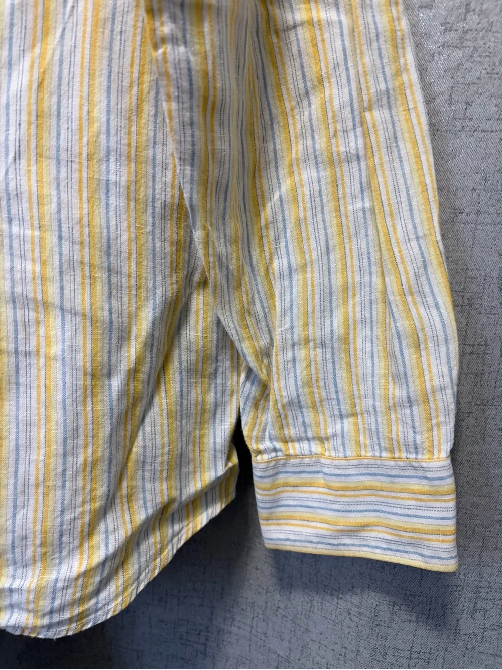 Banana Republic Yellow, Light Blue & White Striped Linen Shirt men’s large